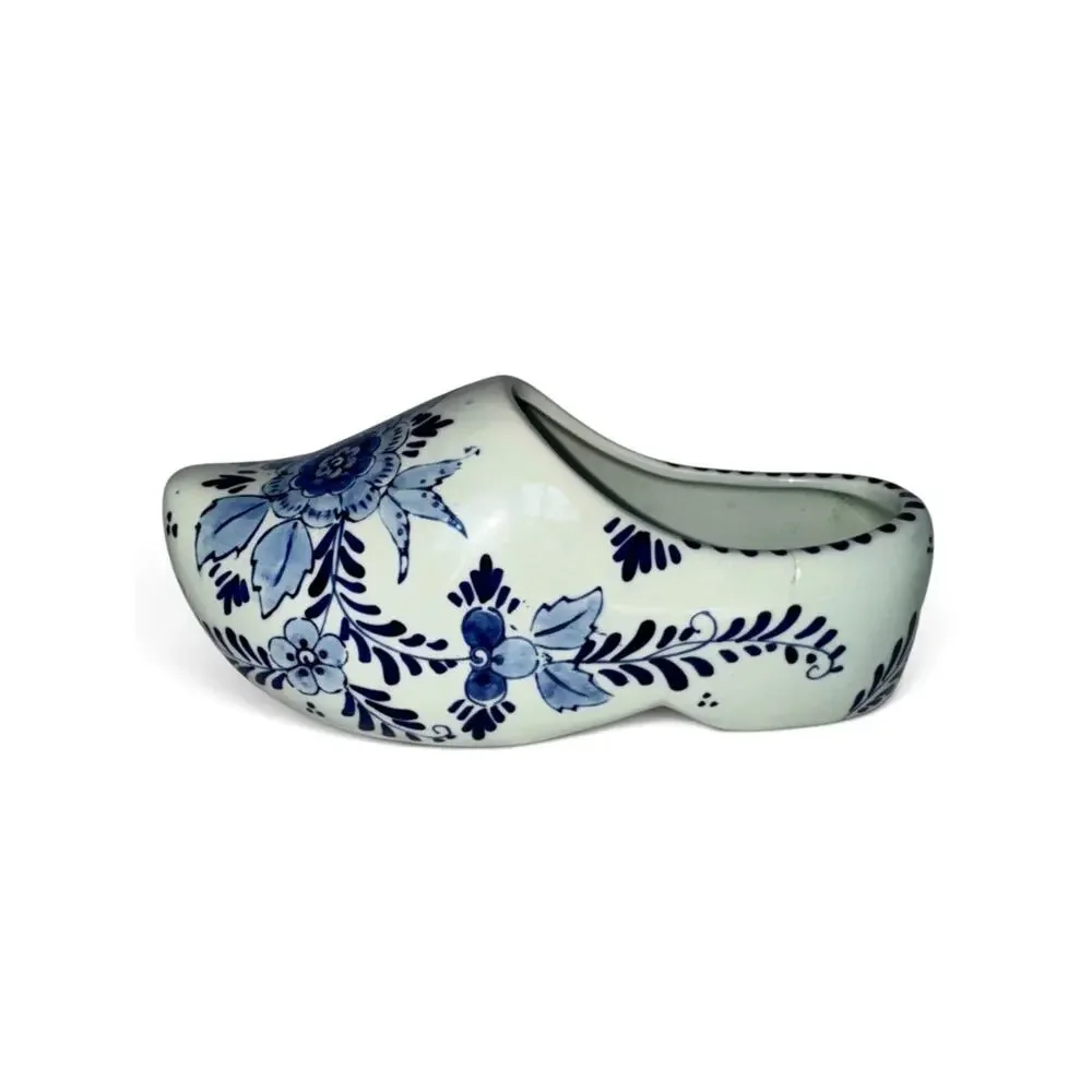 Delft Blue Delfts Blauw Hand Painted Ceramic Dutch Clog Shoe Planter Floral